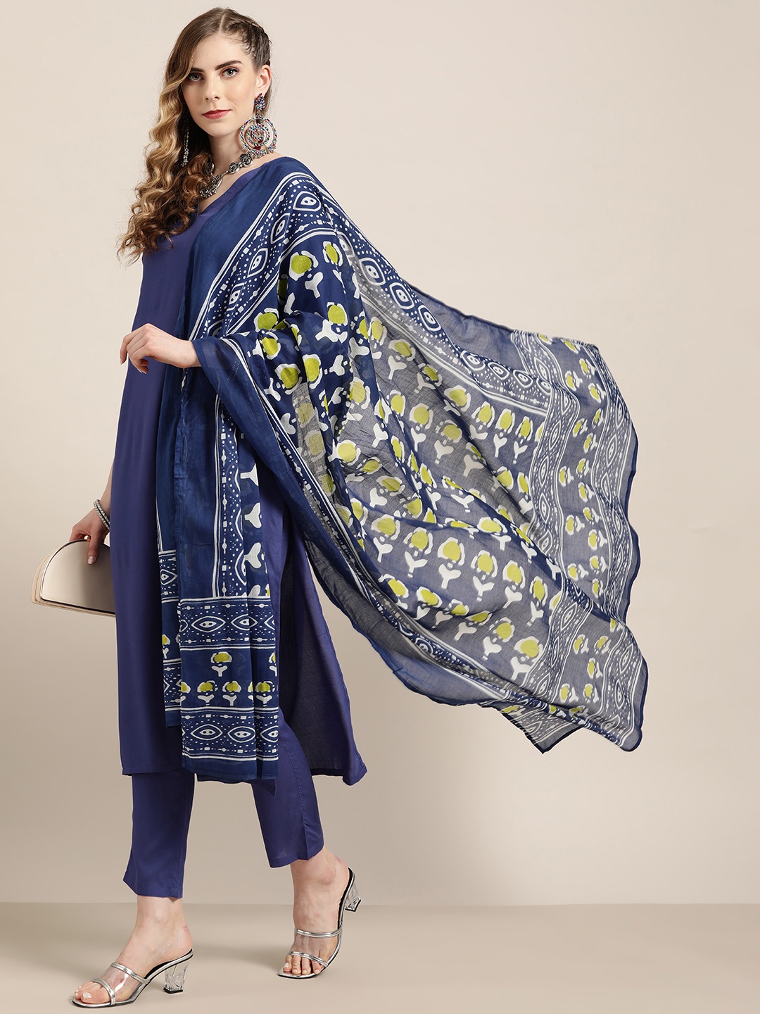 

Moda Rapido Women Blue Regular Kurta with Trousers & Dupatta
