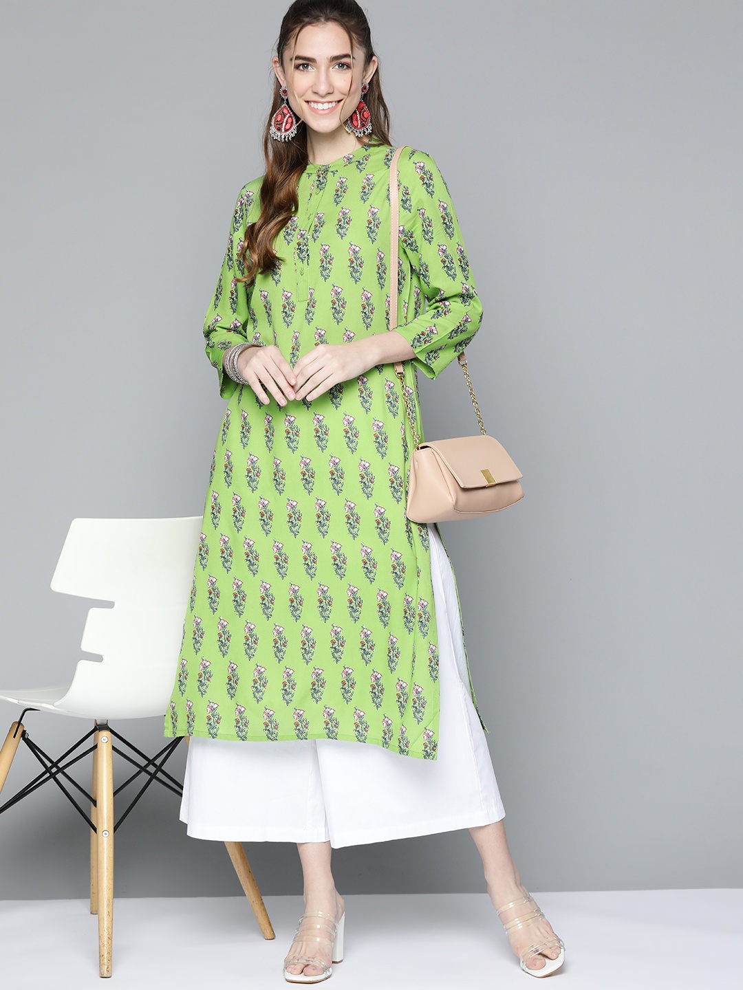 

HERE&NOW Women Green & Blue Floral Print Kurta