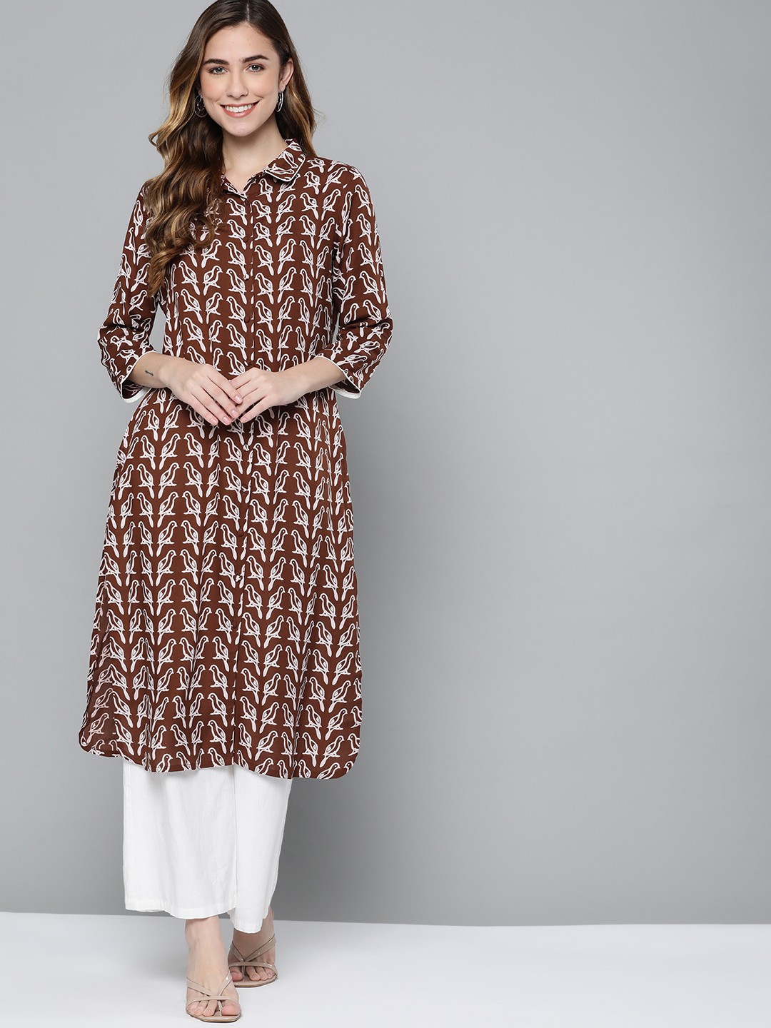 

HERE&NOW Women Brown & Off White Quirky Printed Kurta