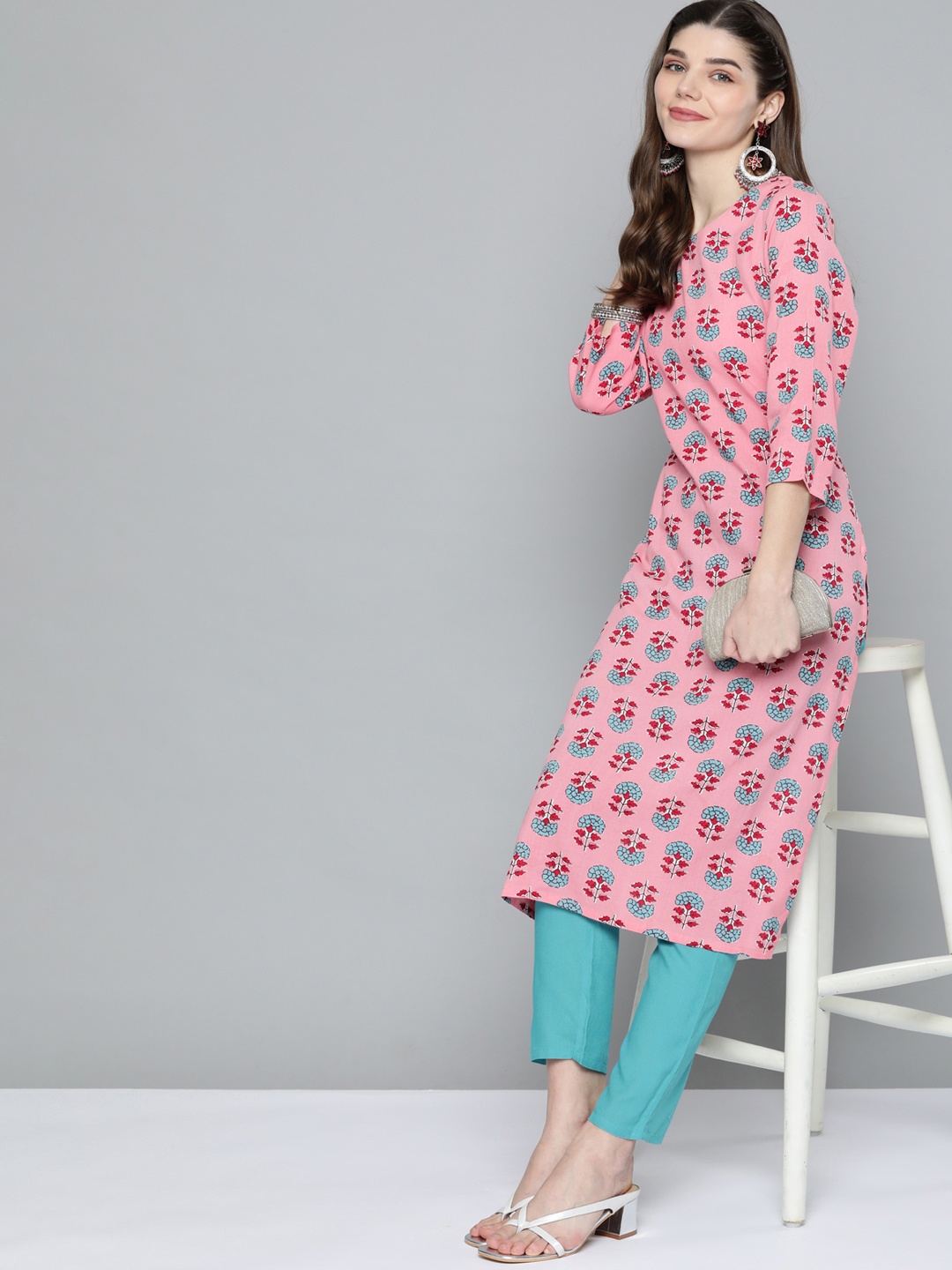 

HERE&NOW Women Pink Ethnic Motifs Printed Kurta with Trousers