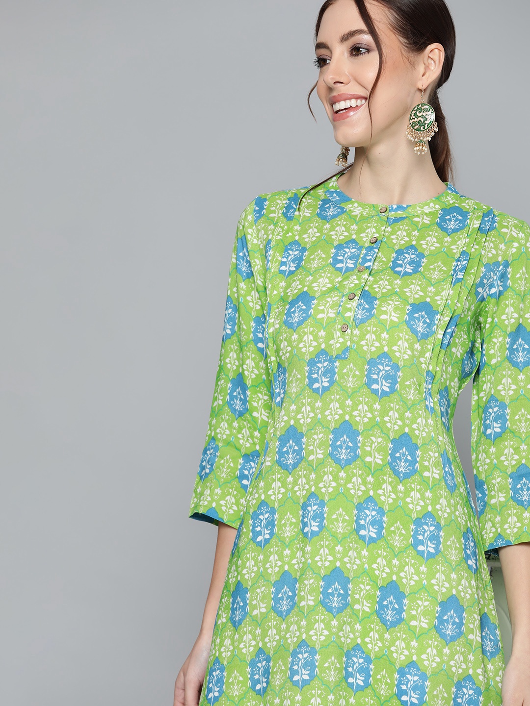 

HERE&NOW Women Green & Blue Ethnic Motifs Print Kurta