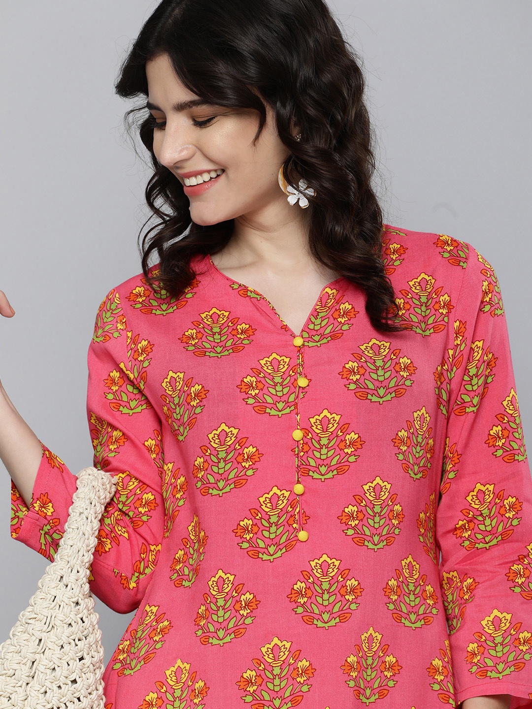 

HERE&NOW Women Pink Ethnic Motifs Printed Kurta with Trousers