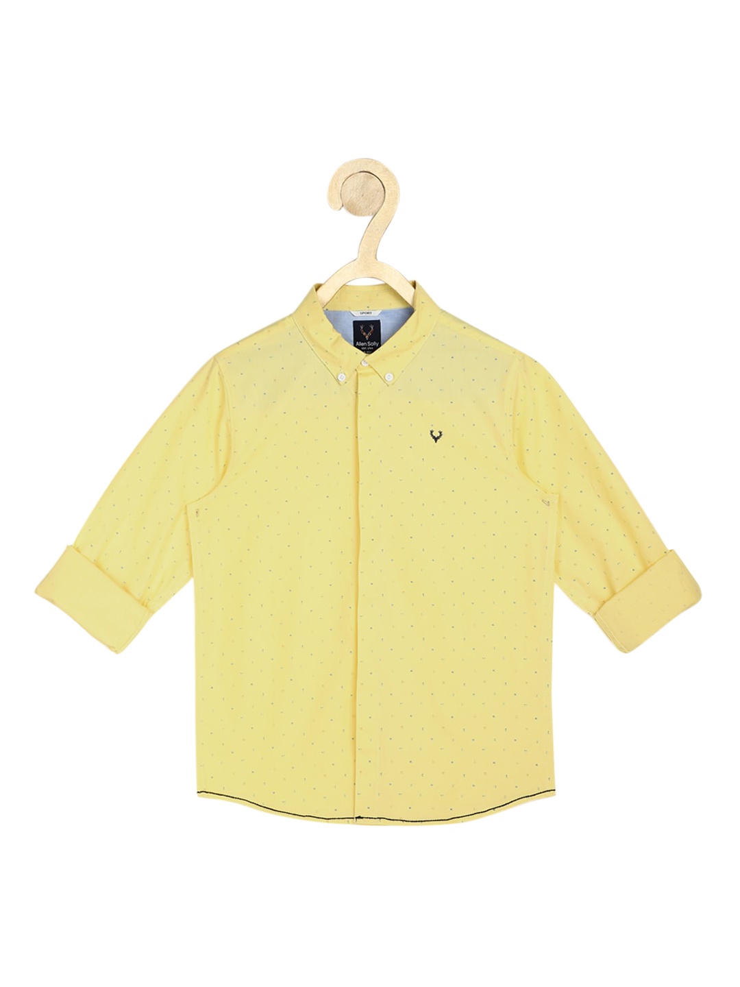 

Allen Solly Junior Boys Yellow Slim Fit Opaque Printed Pure Cotton Casual Shirt