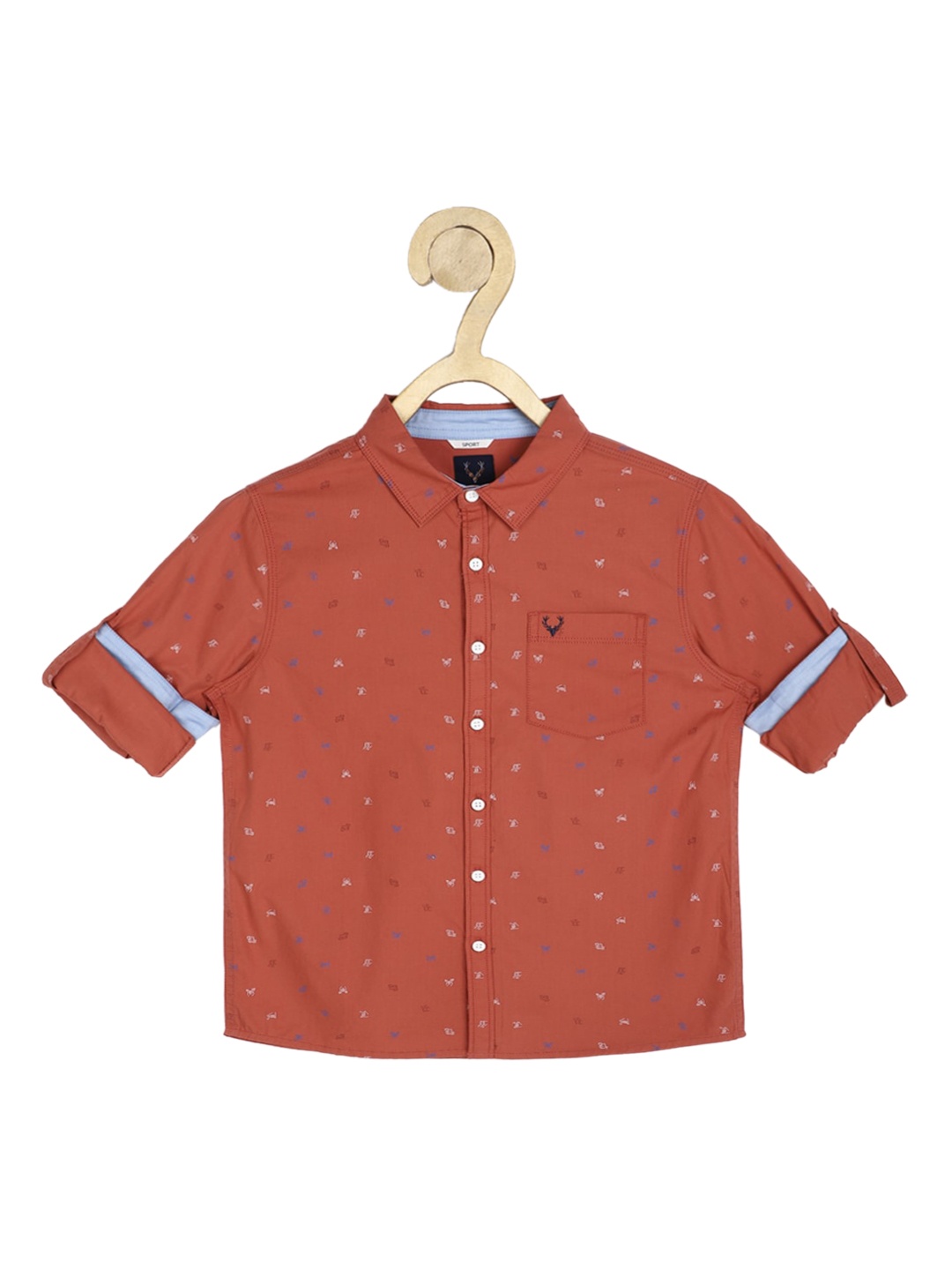 

Allen Solly Junior Boys Rust Slim Fit Opaque Printed Pure Cotton Casual Shirt