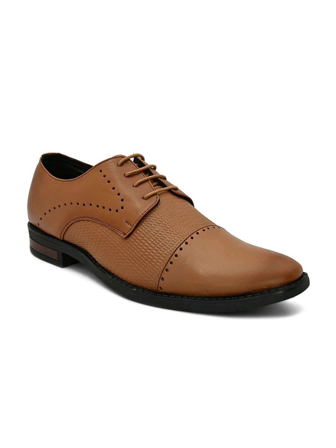 

Fentacia Men Tan Brown Textured Genuine Leather Formal Derbys