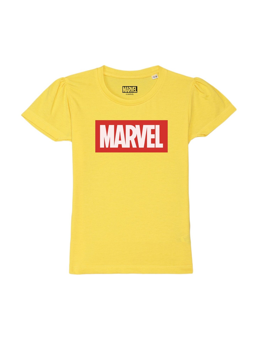 

Marvel by Wear Your Mind Girls Yellow Marvel Printed Pure Cotton T-shirt