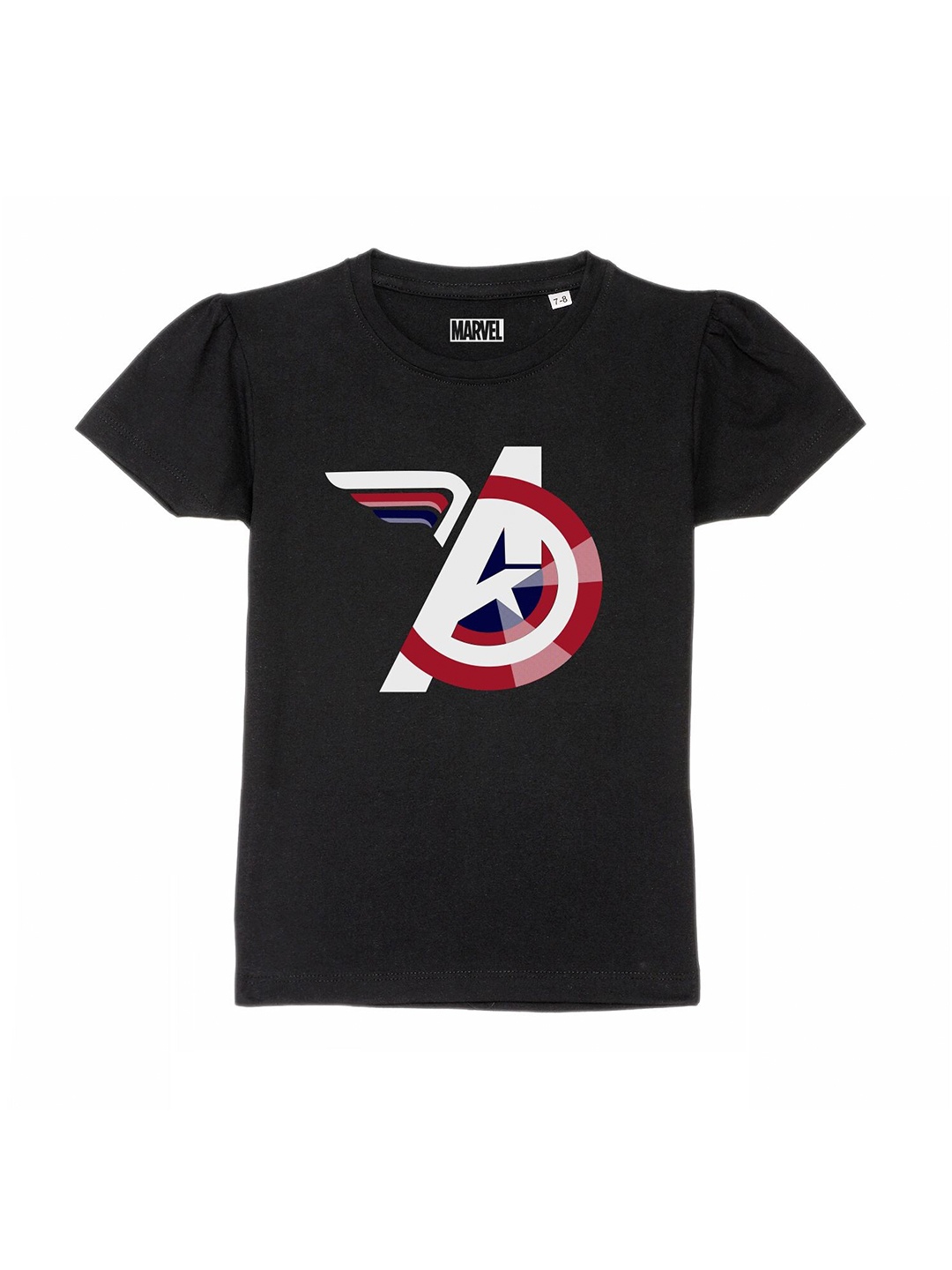 

Marvel by Wear Your Mind Girls Black & White Avengers Printed Puff Sleeves T-shirt