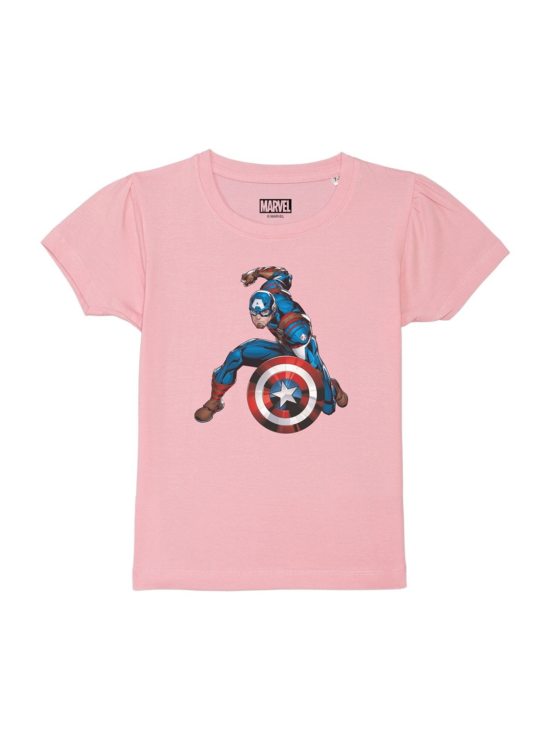 

Marvel by Wear Your Mind Girls Pink Captain America Printed Pure Cotton T-shirt