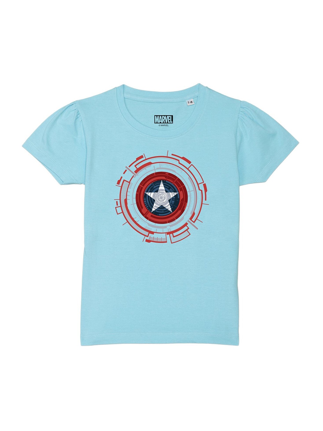 

Marvel by Wear Your Mind Girls Blue Captain America Printed Pure Cotton T-shirt