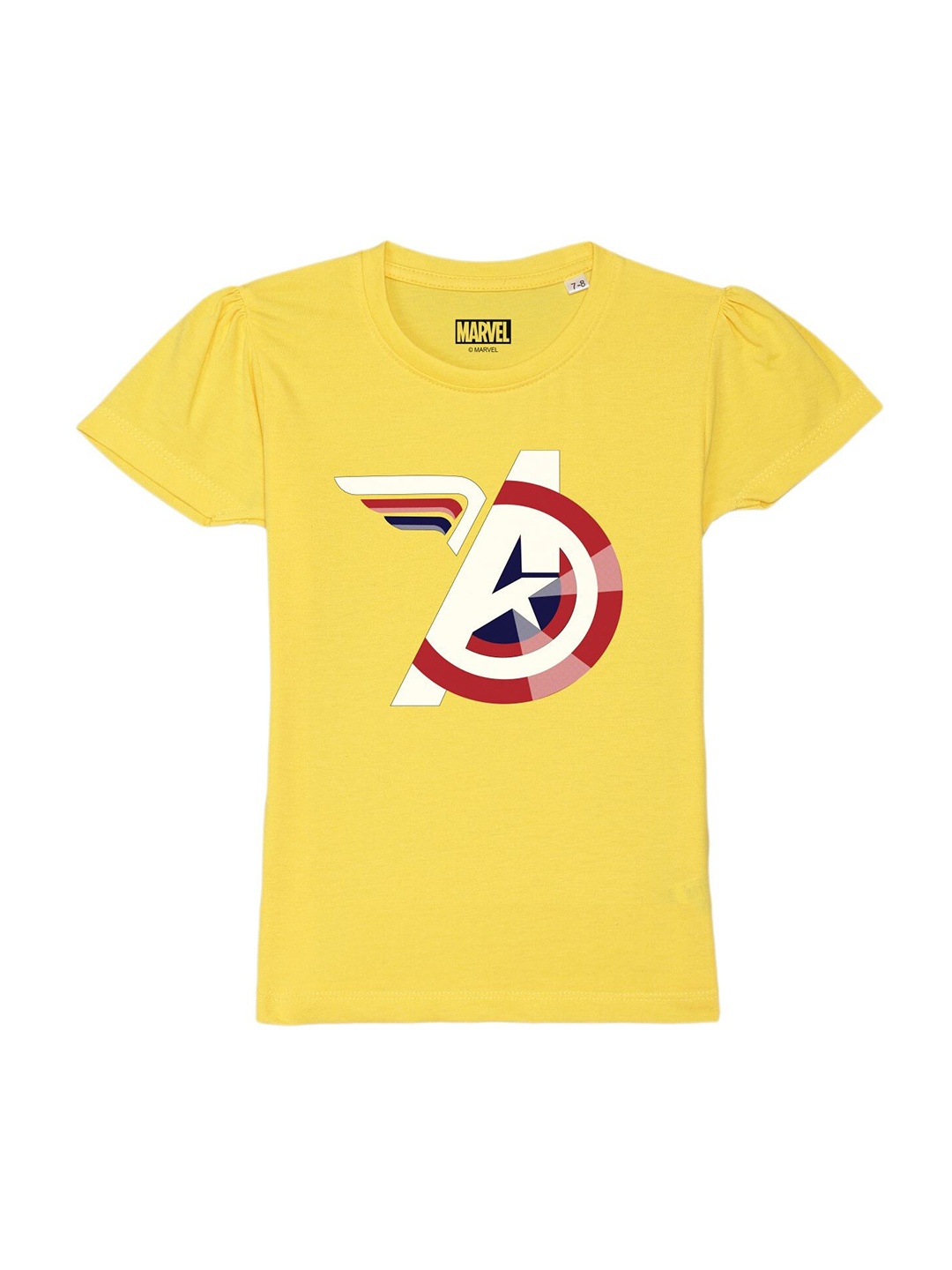 

Marvel by Wear Your Mind Girls Cotton Yellow Avengers Printed T-shirt
