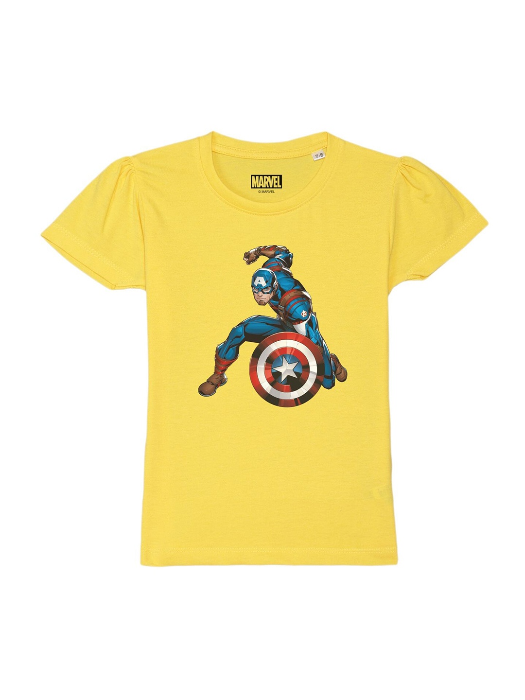 

Marvel by Wear Your Mind Girls Yellow Captain America Printed Pure Cotton T-shirt