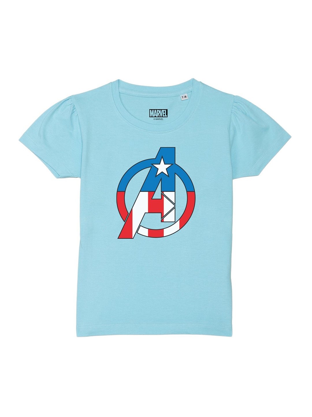

Marvel by Wear Your Mind Girls Blue Captain America Printed Pure Cotton T-shirt