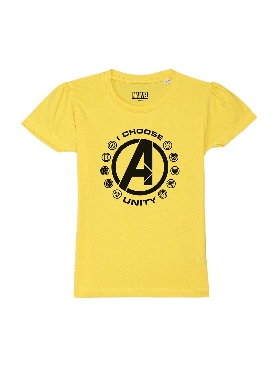 

Marvel by Wear Your Mind Girls Yellow Marvel Avengers Printed T-shirt