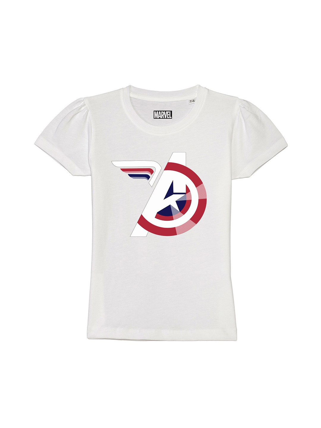 

Marvel by Wear Your Mind Girls White & Red Captain America Printed Pure Cotton T-shirt