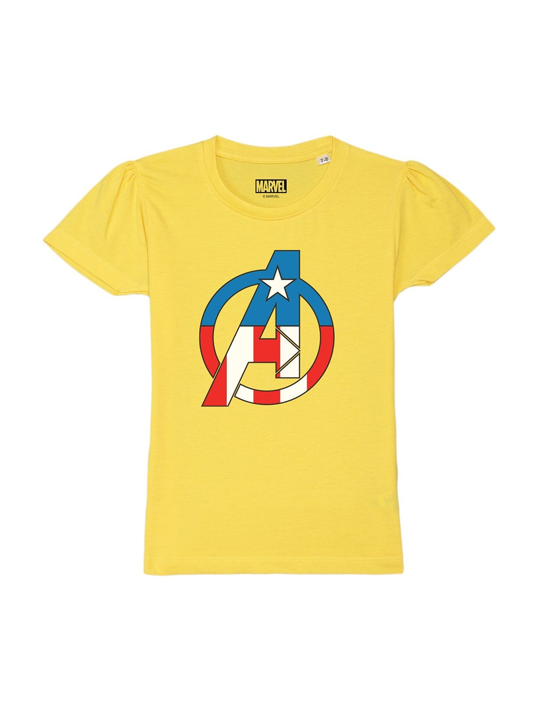 

Marvel by Wear Your Mind Girls Yellow Captain America Printed Cotton T-shirt