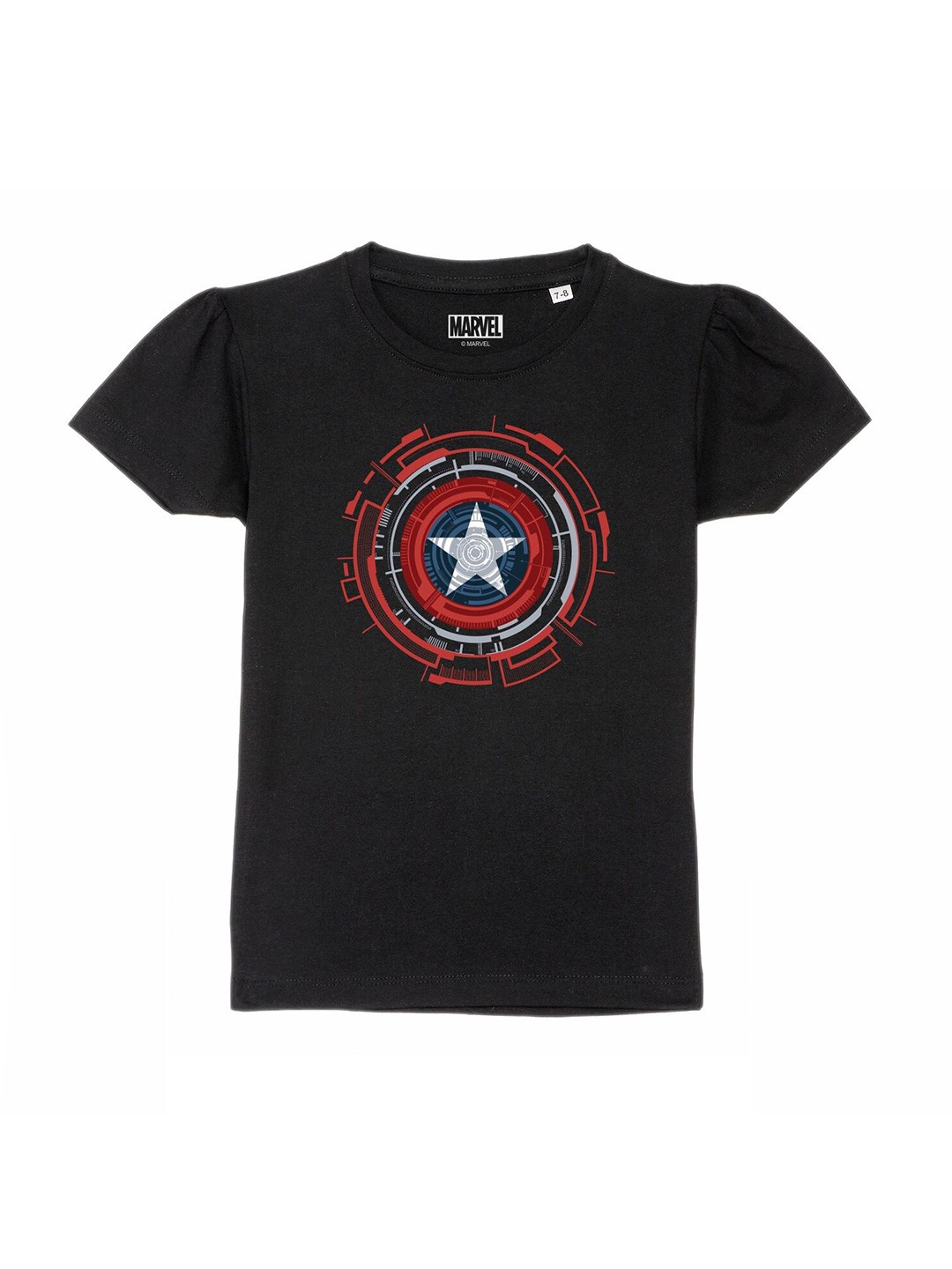 

Marvel by Wear Your Mind Girls Black & Red Marvel Printed Puff Sleeves T-shirt