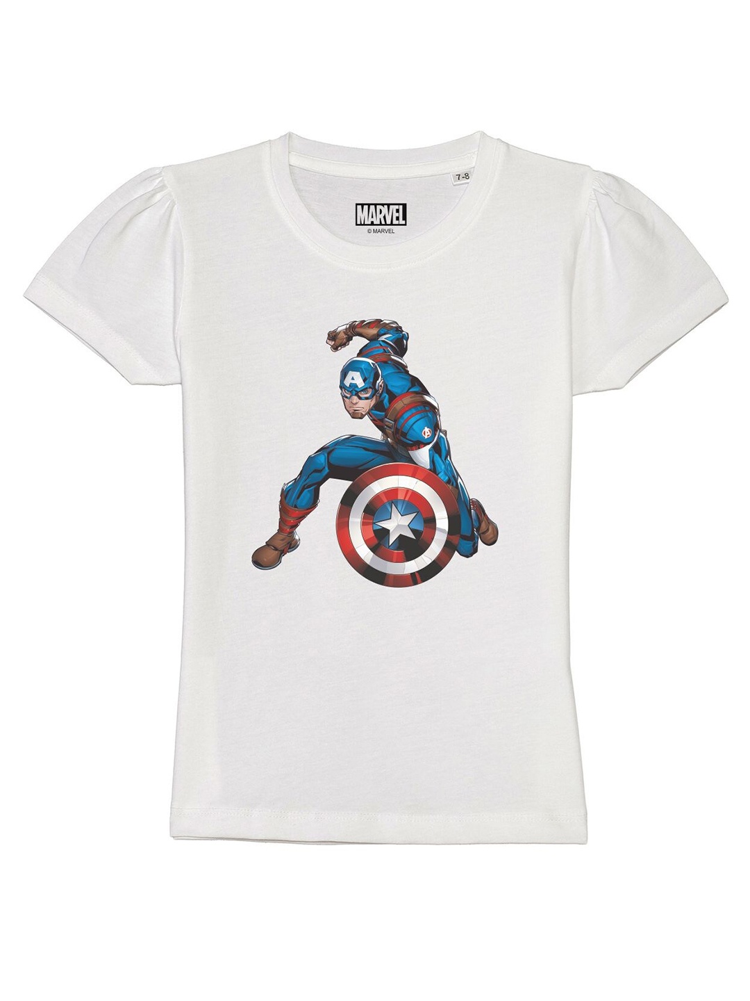 

Marvel by Wear Your Mind Girls White Captain America Printed Cotton T-shirt