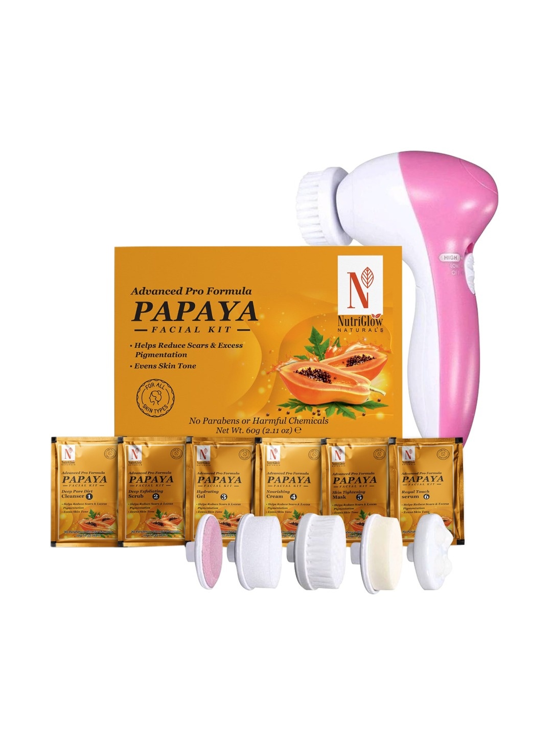 

NutriGlow Papaya Facial Kit with 5 in 1 Rotating Face Massager, White