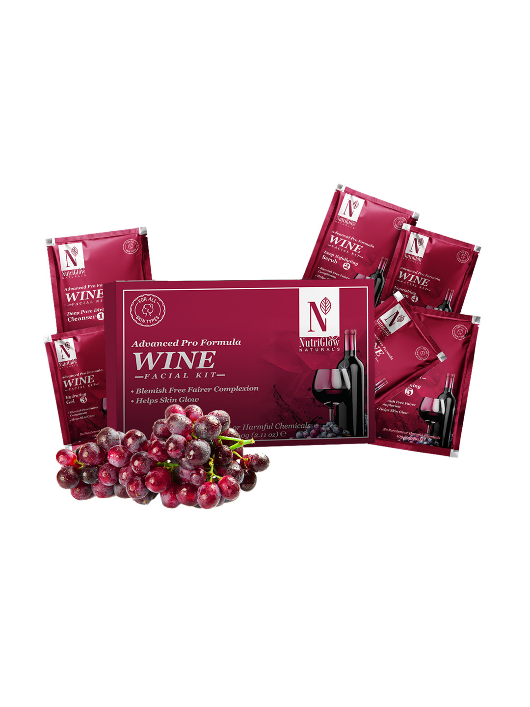 

NutriGlow Sustainable Wine Facial Kit For Fights With Acne, Blackheads & Improve Skin Elasticity 60g, White