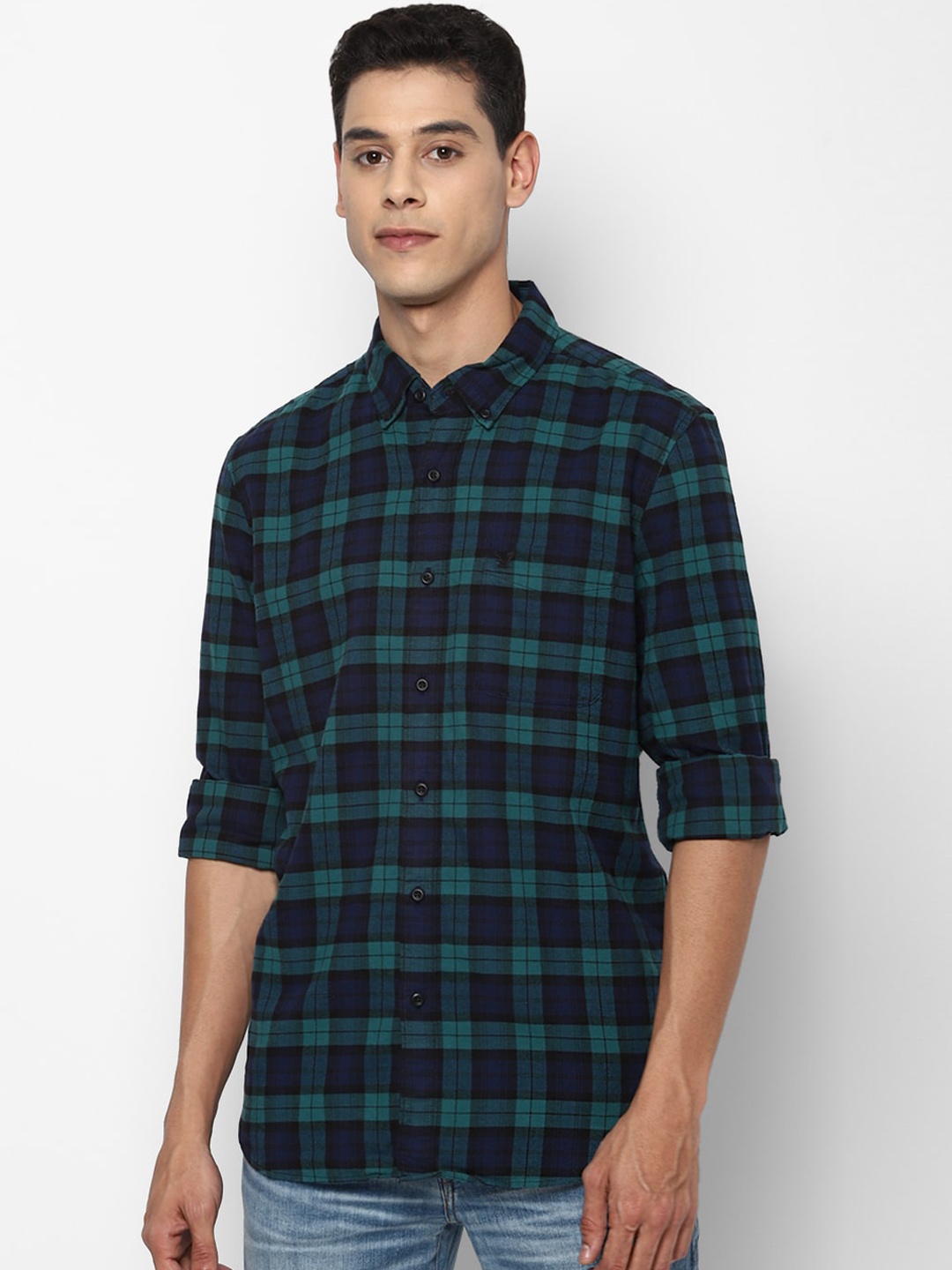 

AMERICAN EAGLE OUTFITTERS Men Green Tartan Checks Casual Shirt