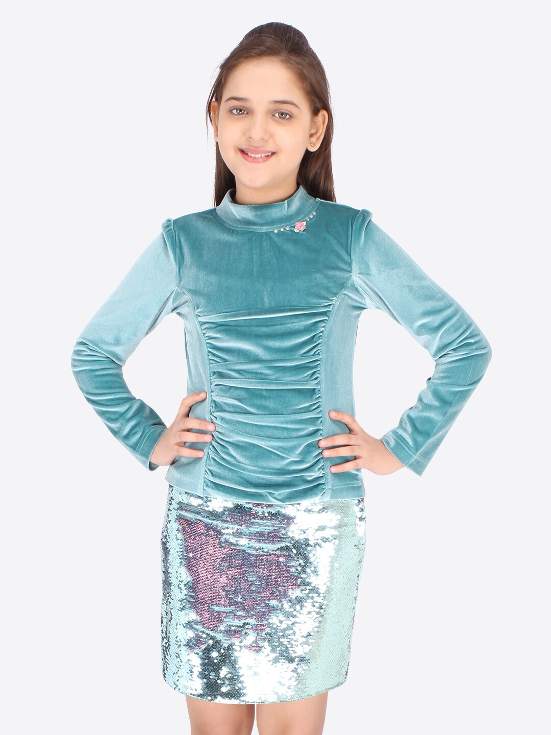 

CUTECUMBER Girls Green Top with Skirt