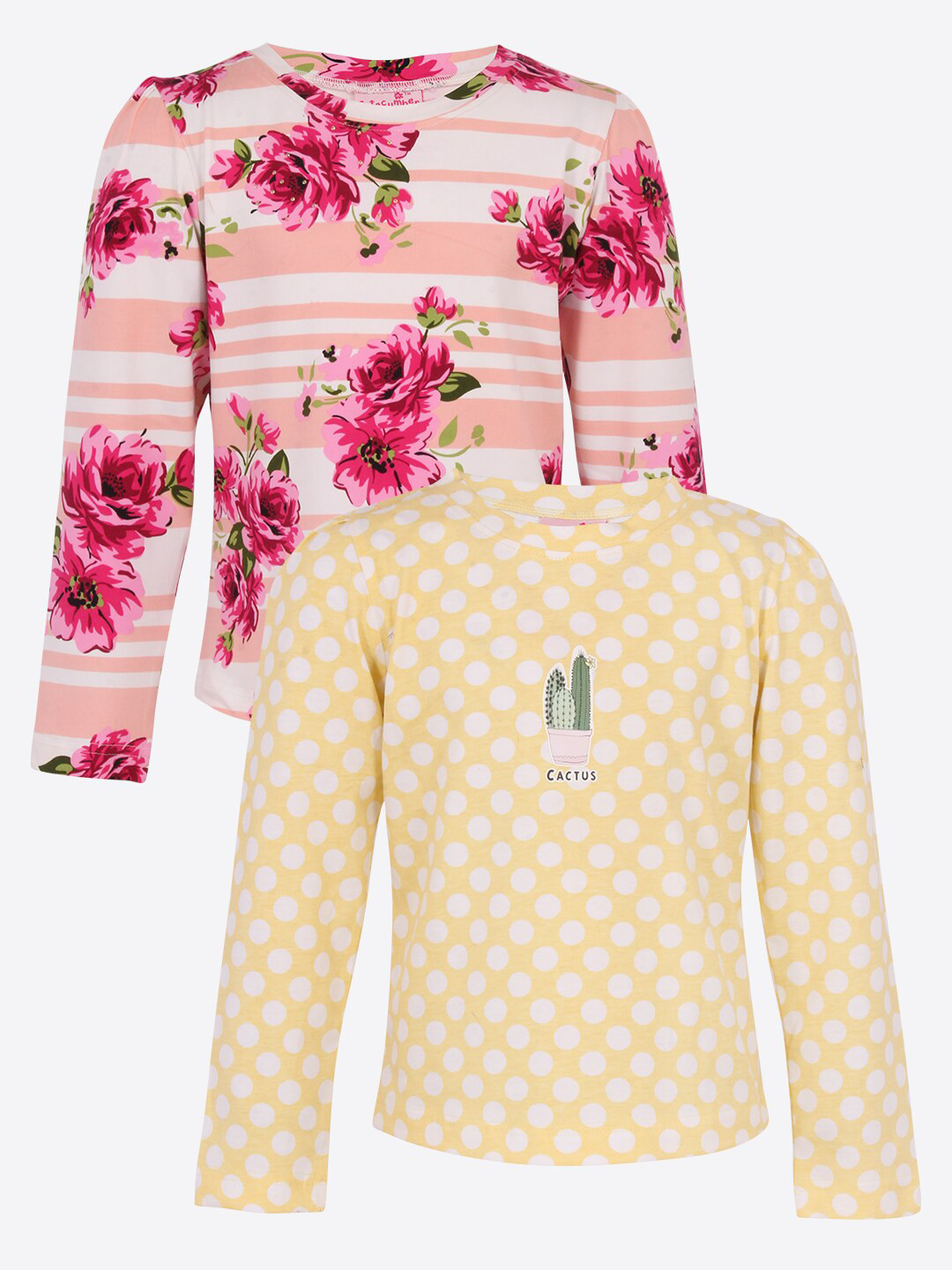 

CUTECUMBER Girls Pack Of 2 Printed Full Sleeves T Shirt, Yellow
