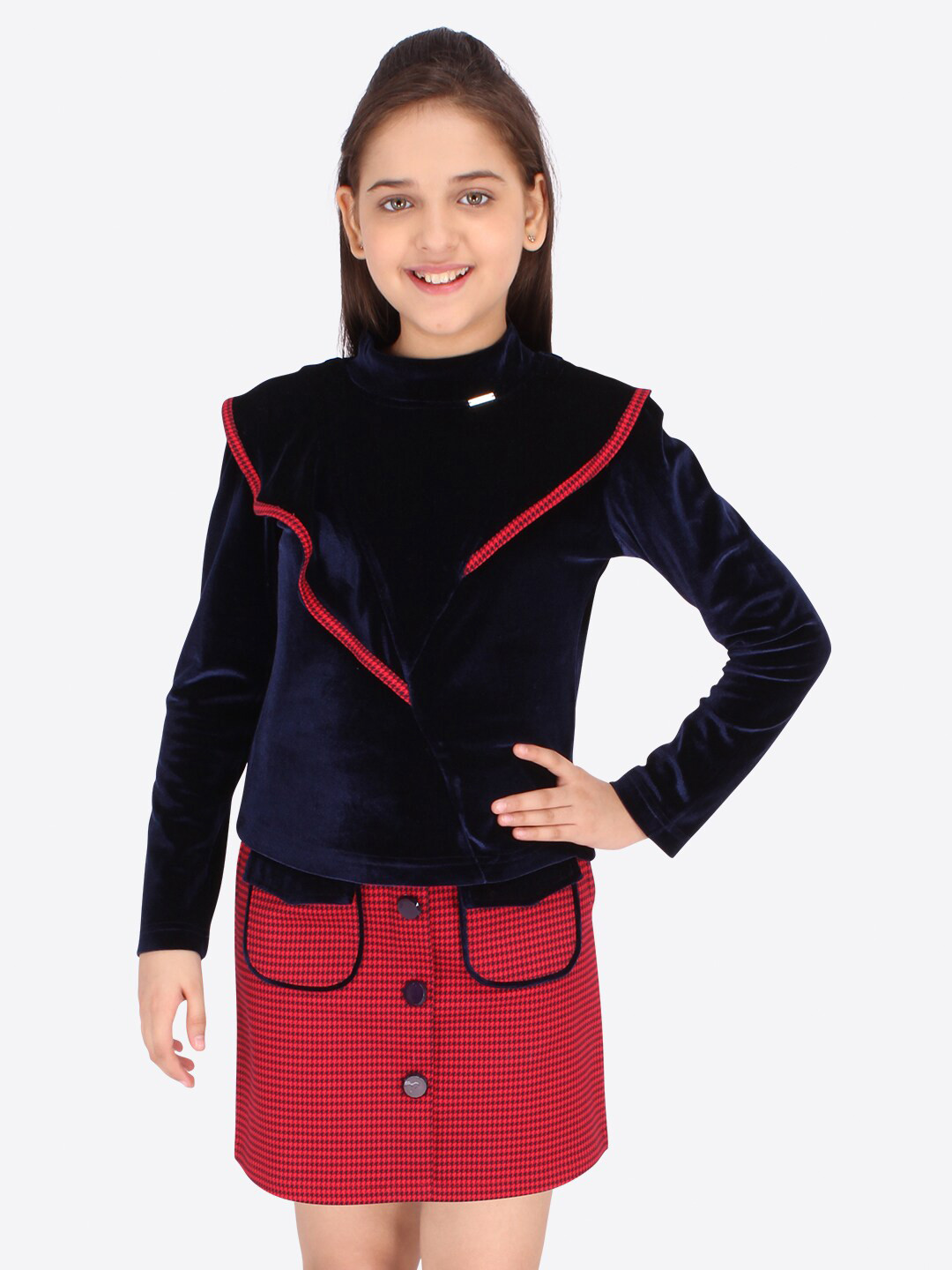 

CUTECUMBER Girls Red & Black Top with Skirt