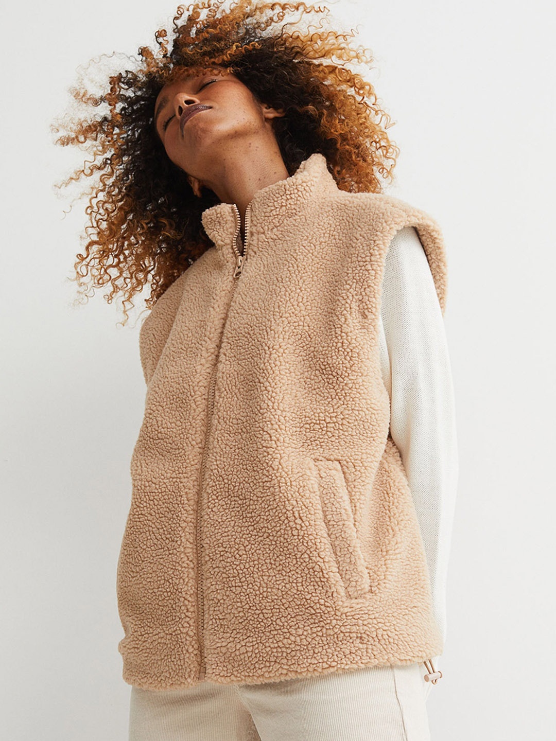 

H&M Women Beige Faux Shearling Gilet
