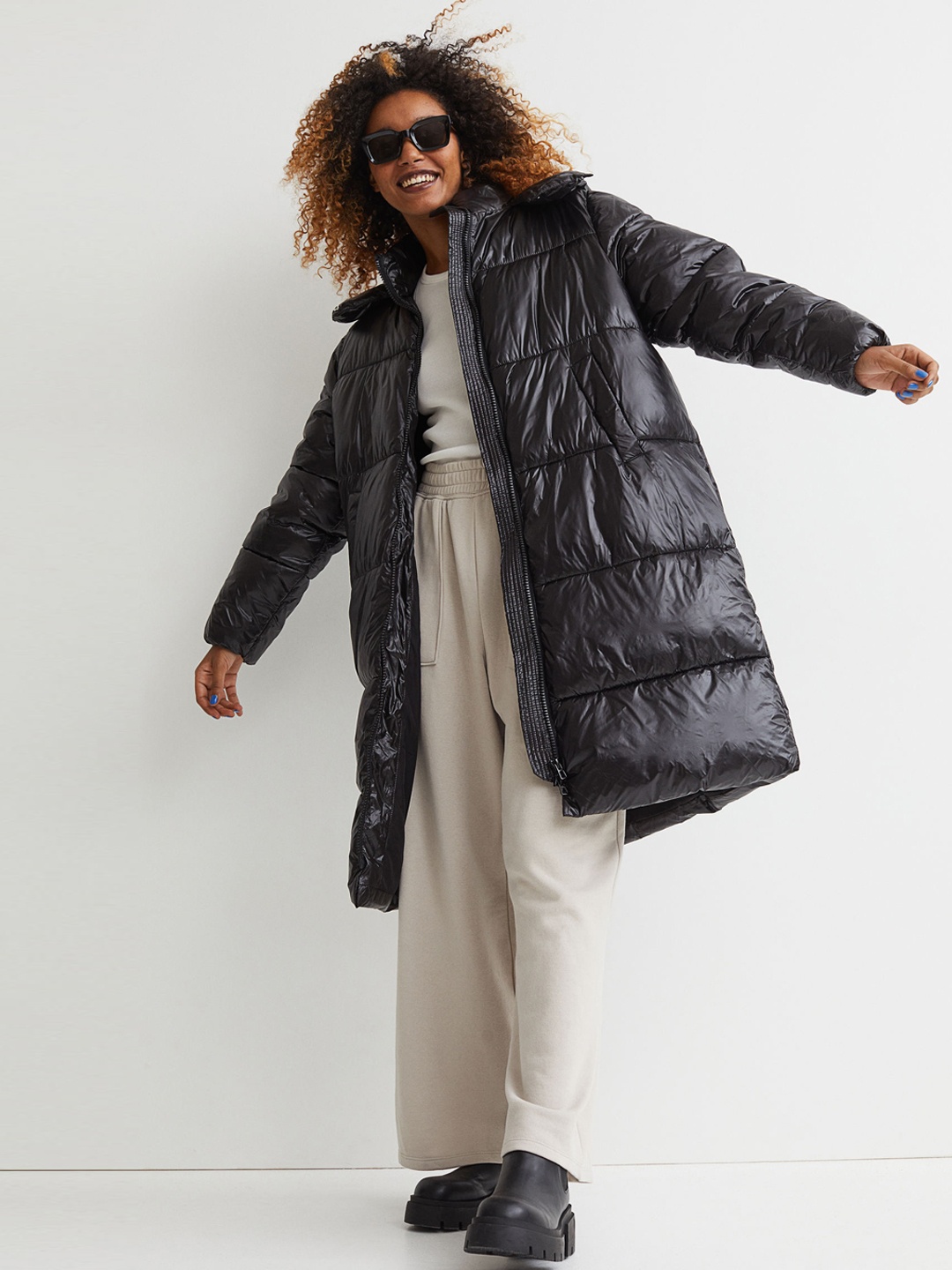 

H&M Women Black Long Puffer Jacket