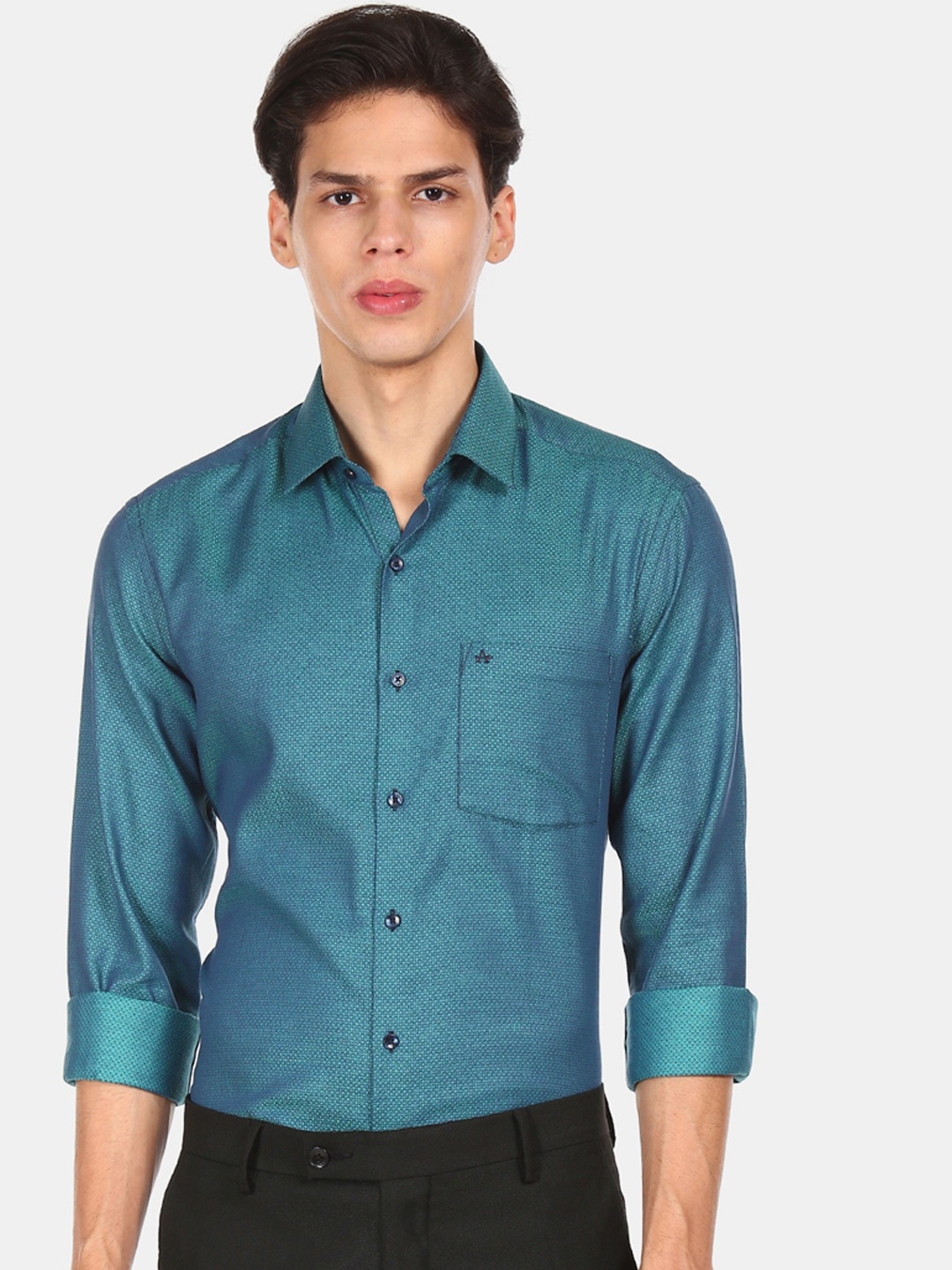 

Arrow Men Green Slim Fit Textured Opaque Pure Cotton Formal Shirt