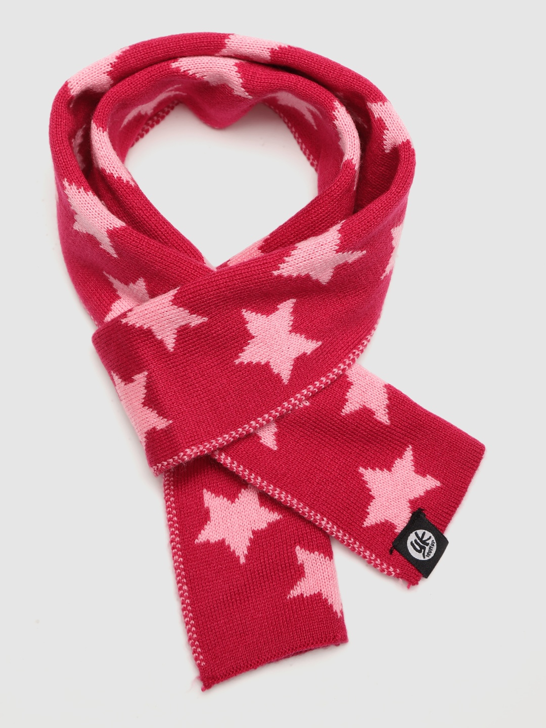 

YK Girls Red & Pink Star Self-Design Muffler