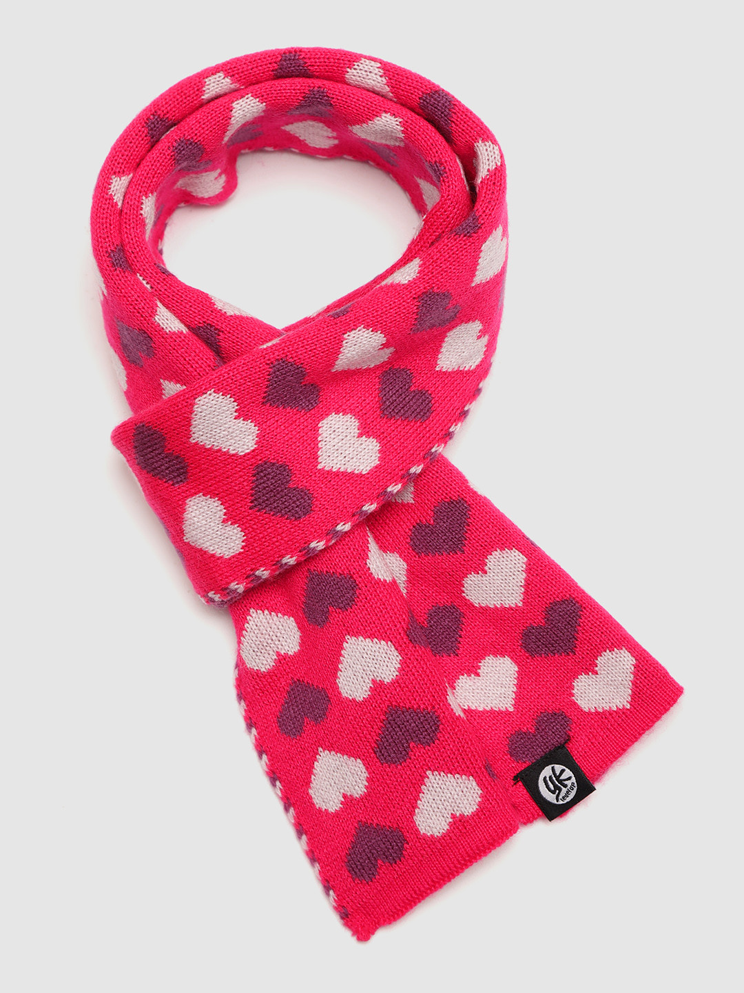 

YK Girls Pink & Aubergine Heart Self-Design Muffler