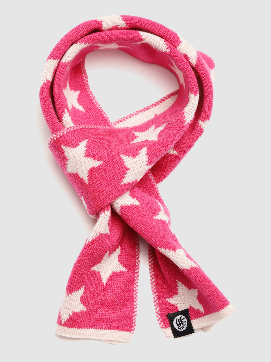 

YK Girls Pink & Off-White Star Self-Design Muffler