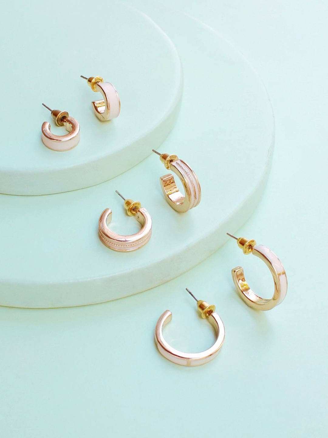 

Runway Ritual Pack of 3 Off White & Gold-Toned Contemporary Half Hoop Earrings