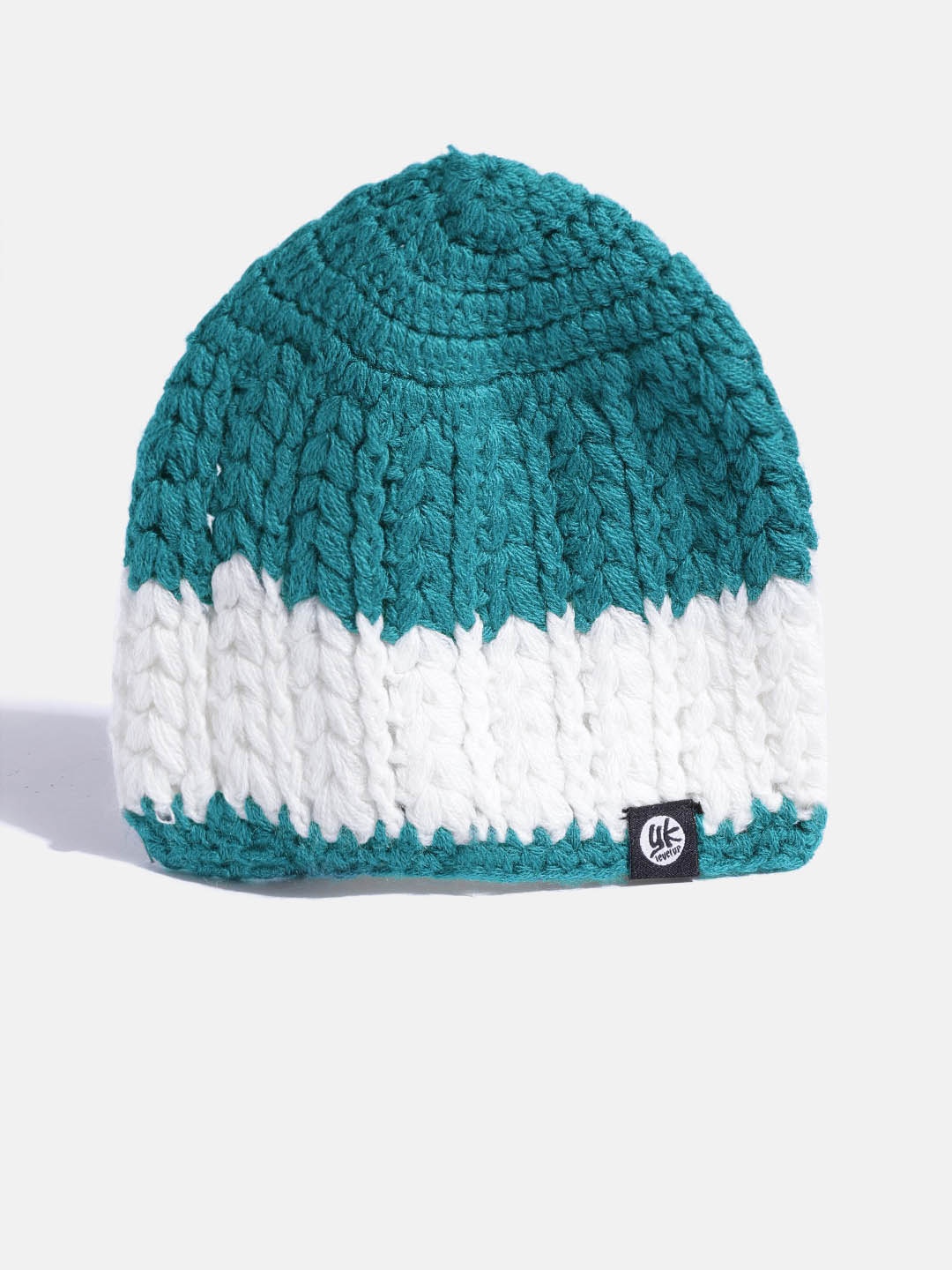 

YK Kids Teal Blue & White Colourblocked Beanie