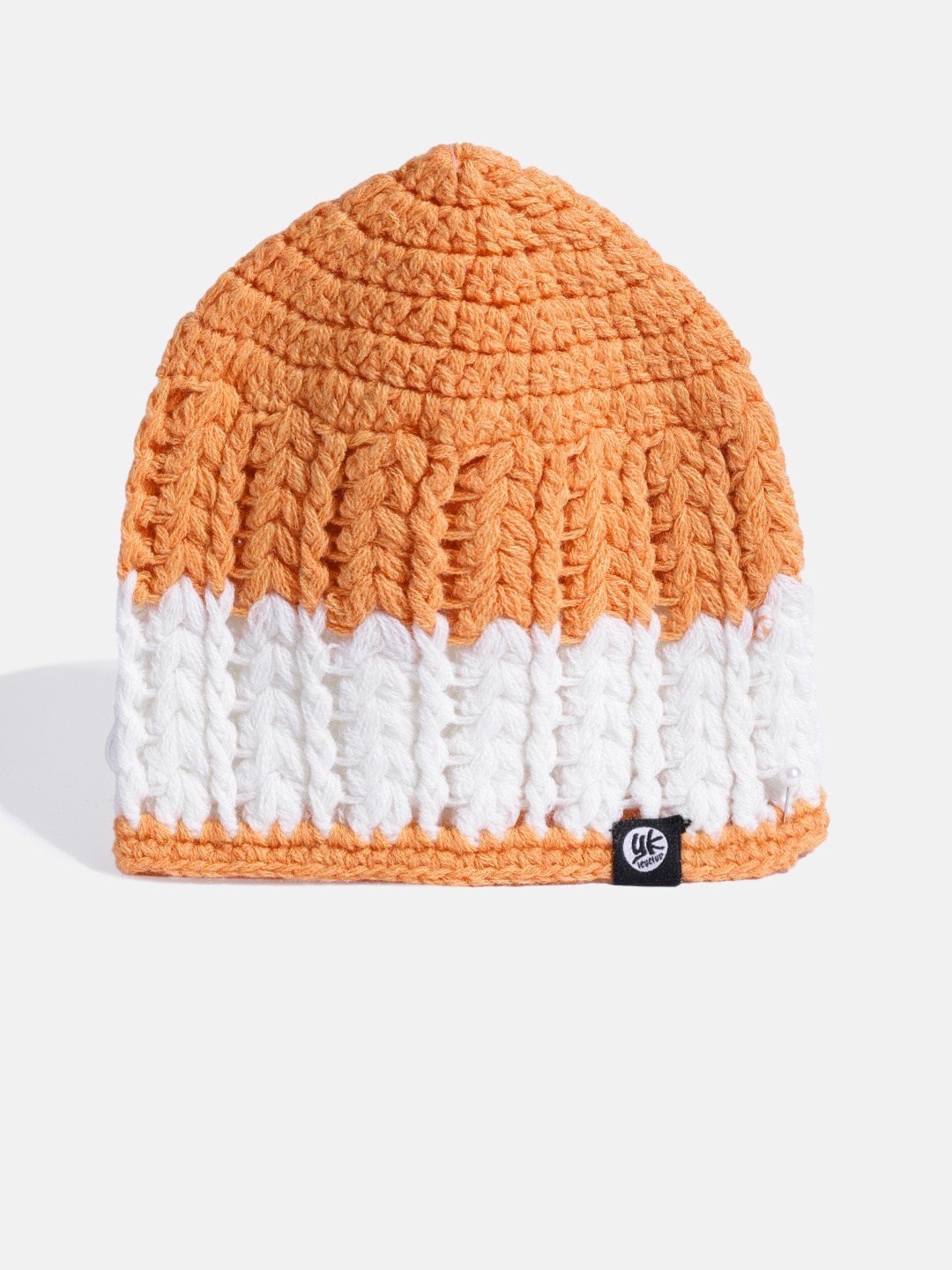 

YK Kids Orange & White Colourblocked Open Knit Beanie