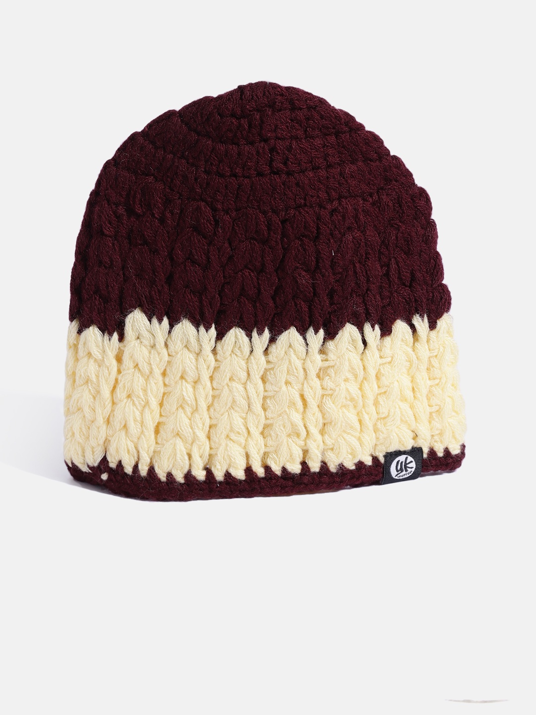

YK Kids Maroon & Yellow Colourblocked Beanie