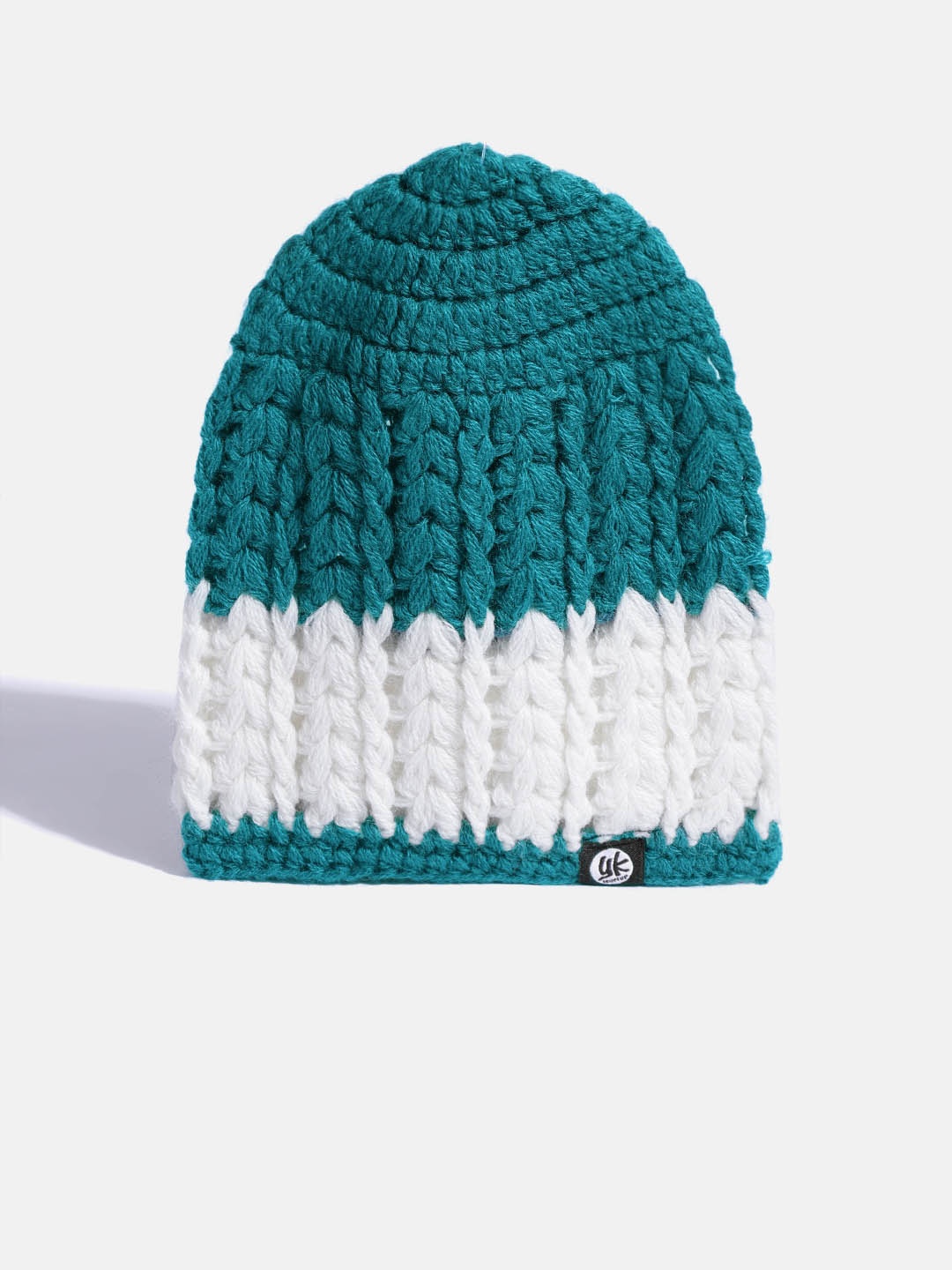 

YK Kids Teal Blue & White Colourblocked Beanie