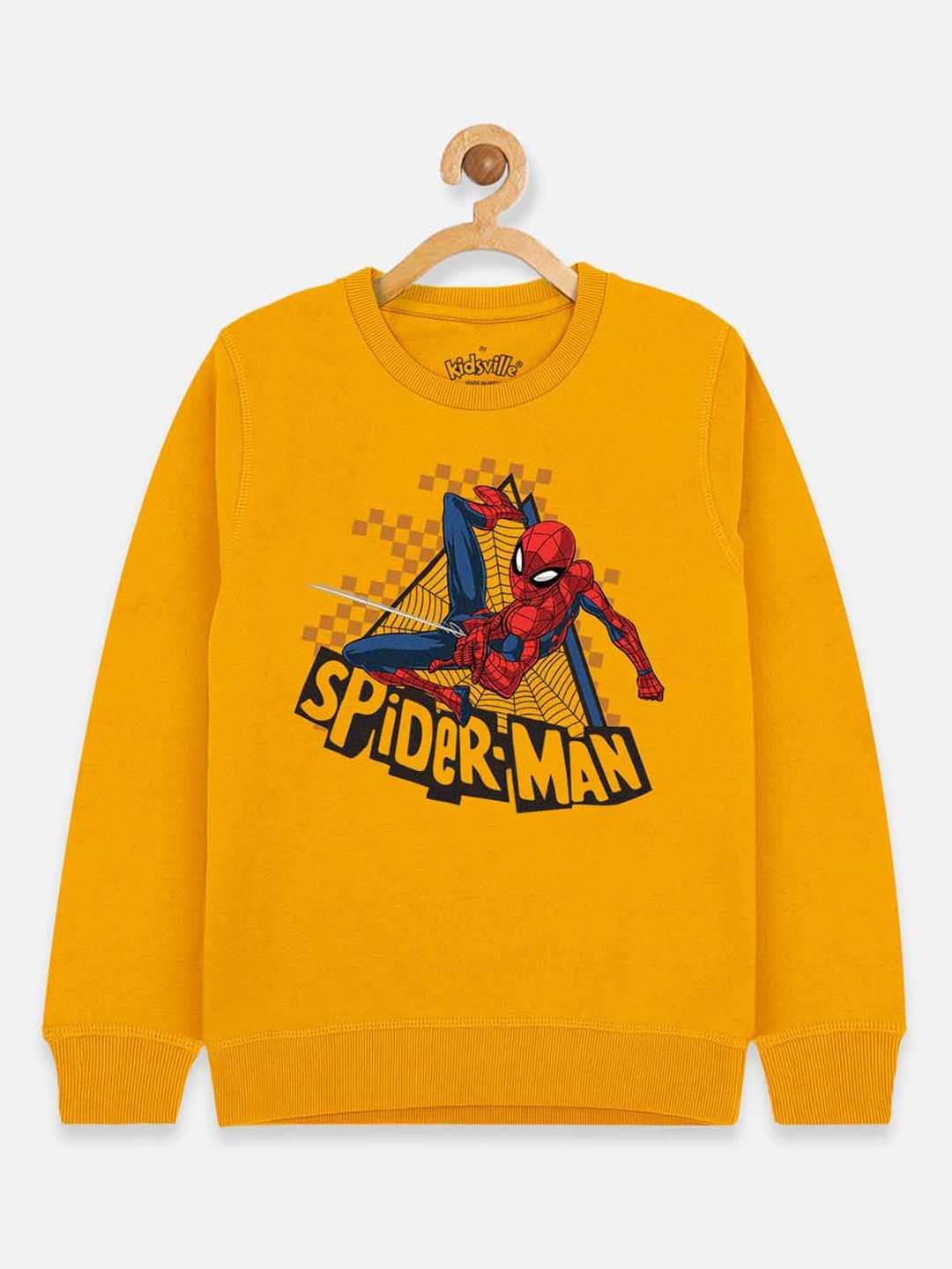 

Kids Ville Boys Yellow Spiderman Printed Pure Cotton Biowashed Sweatshirt