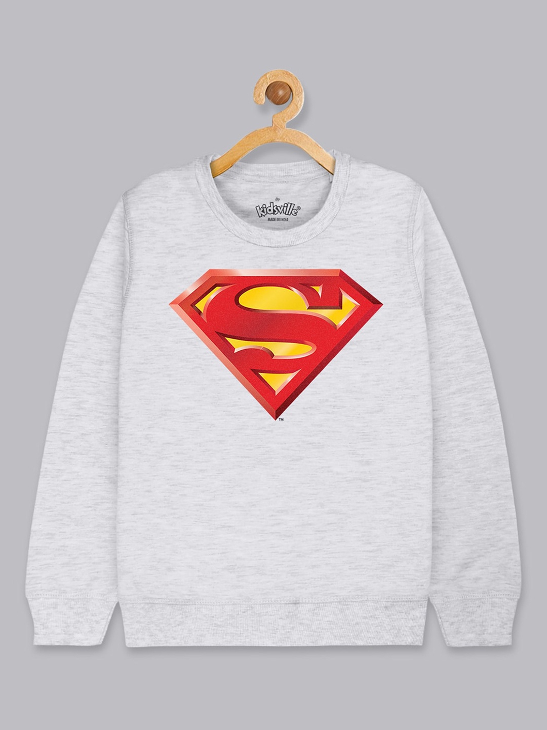 

Kids Ville Boys Grey Superman Printed Cotton Blend Sweatshirt, Grey melange