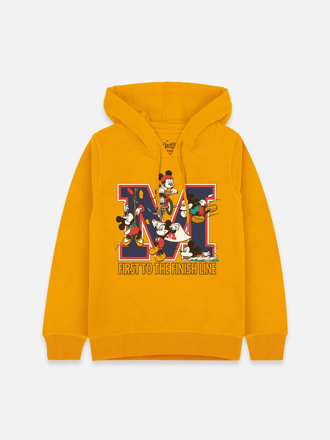 

Kids Ville Mickey & Friends Boys Yellow Printed Hooded Sweatshirt