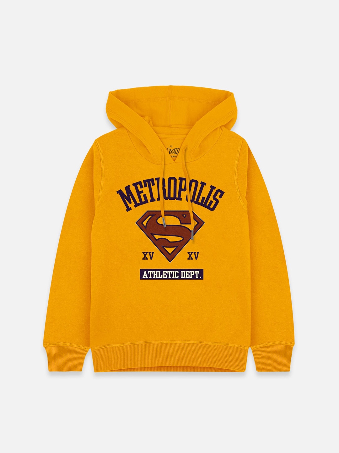 

Kids Ville Boys Yellow Printed Hooded Superman Sweatshirt
