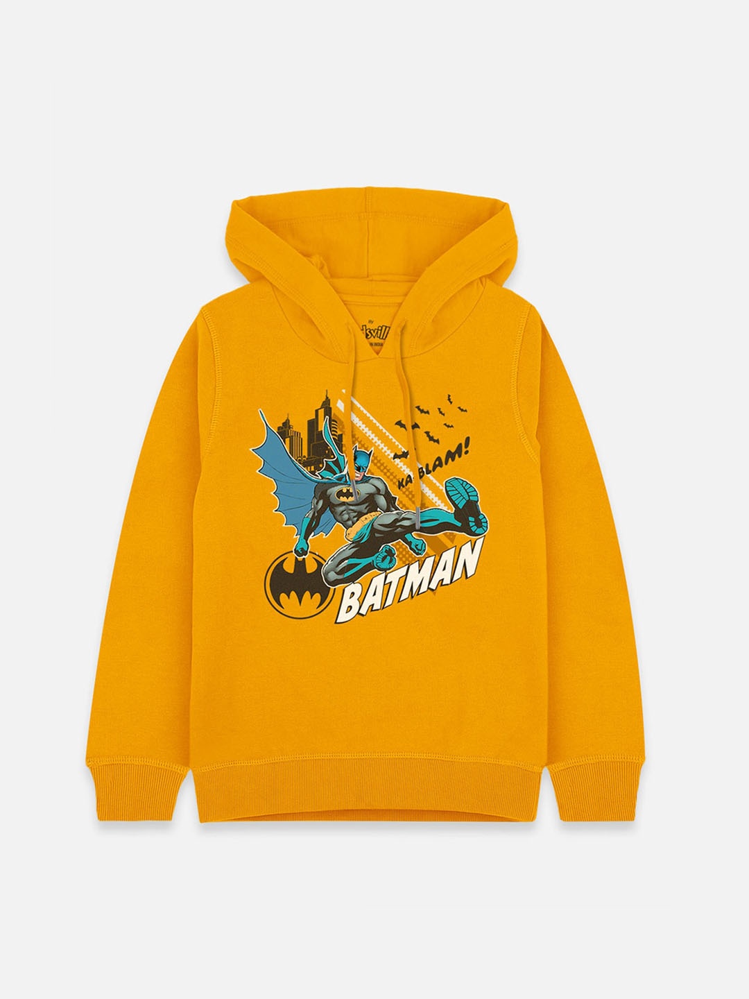 

Kids Ville Boys Yellow Batman Printed Hooded Sweatshirt