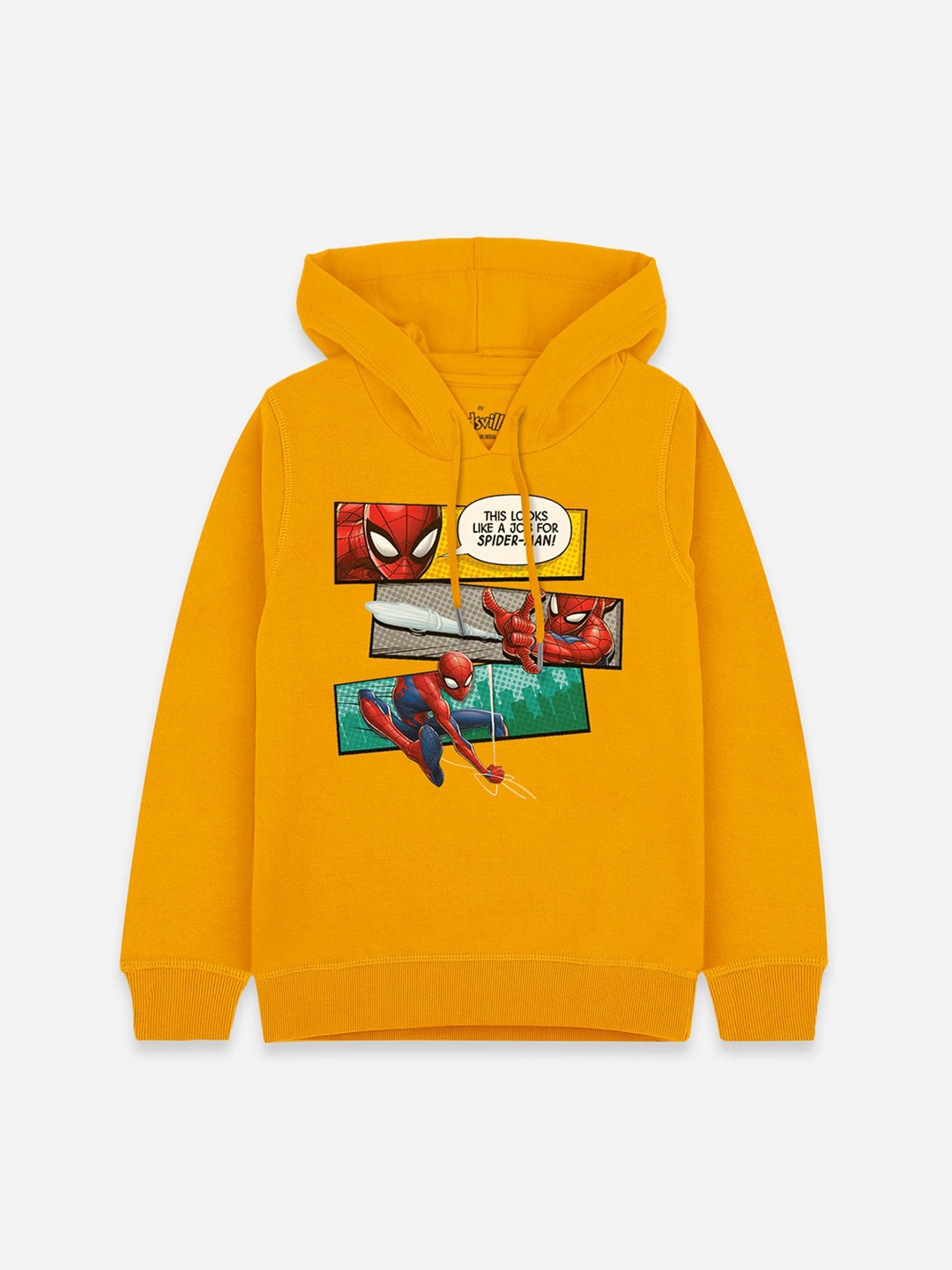 

Kids Ville Boys Yellow Spider Man Printed Hooded Sweatshirt