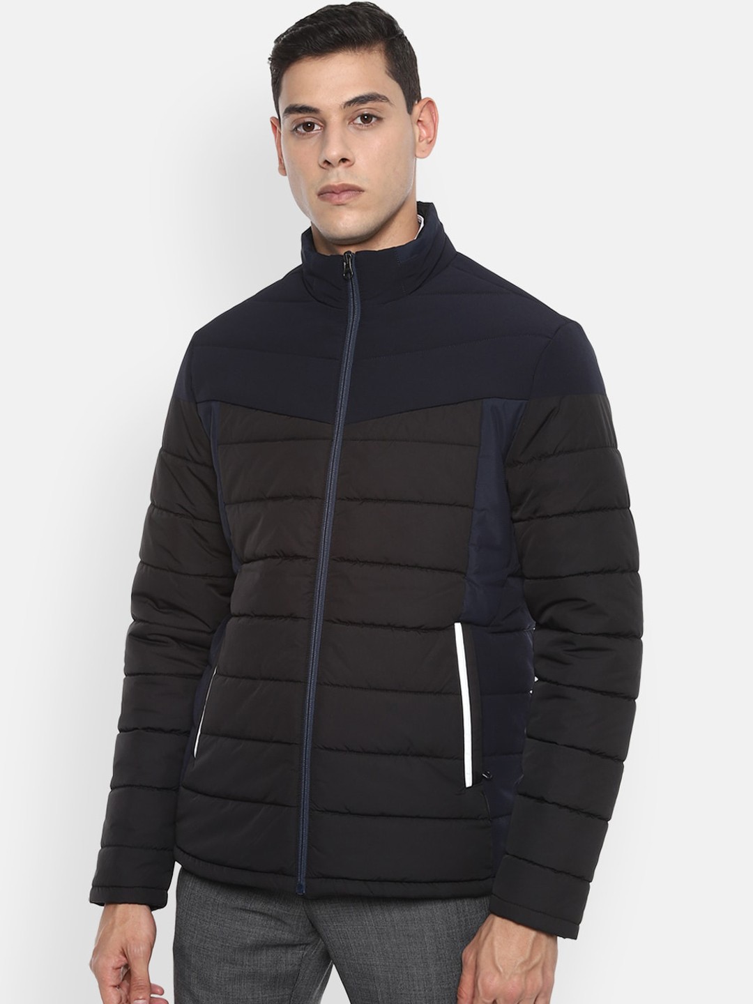 

Van Heusen Men Navy Blue Colourblocked Puffer Jacket