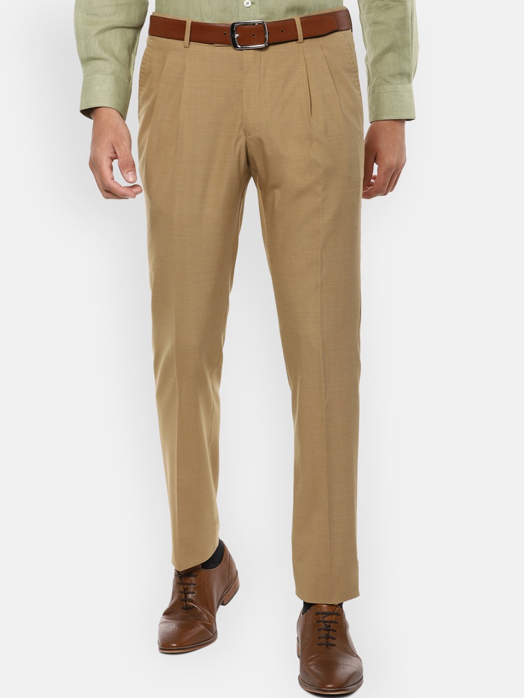 

Luxure by Louis Philippe Men Khaki Slim Fit Pleated Formal Trousers