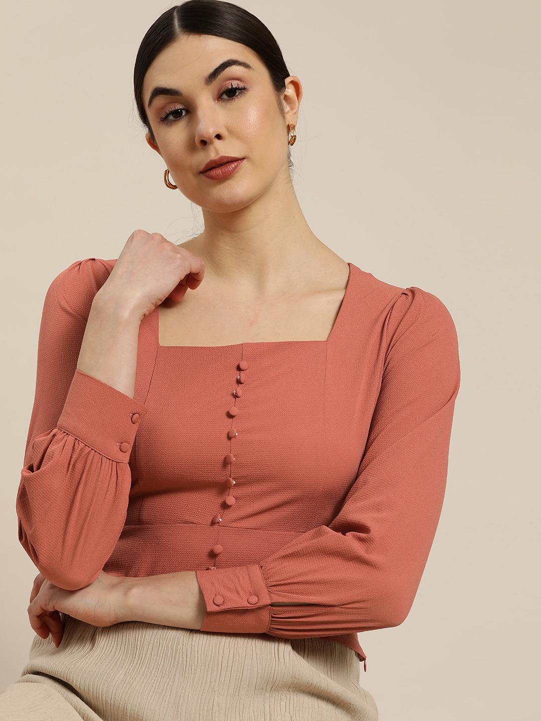

her by invictus Women Rose Textured Formal Top