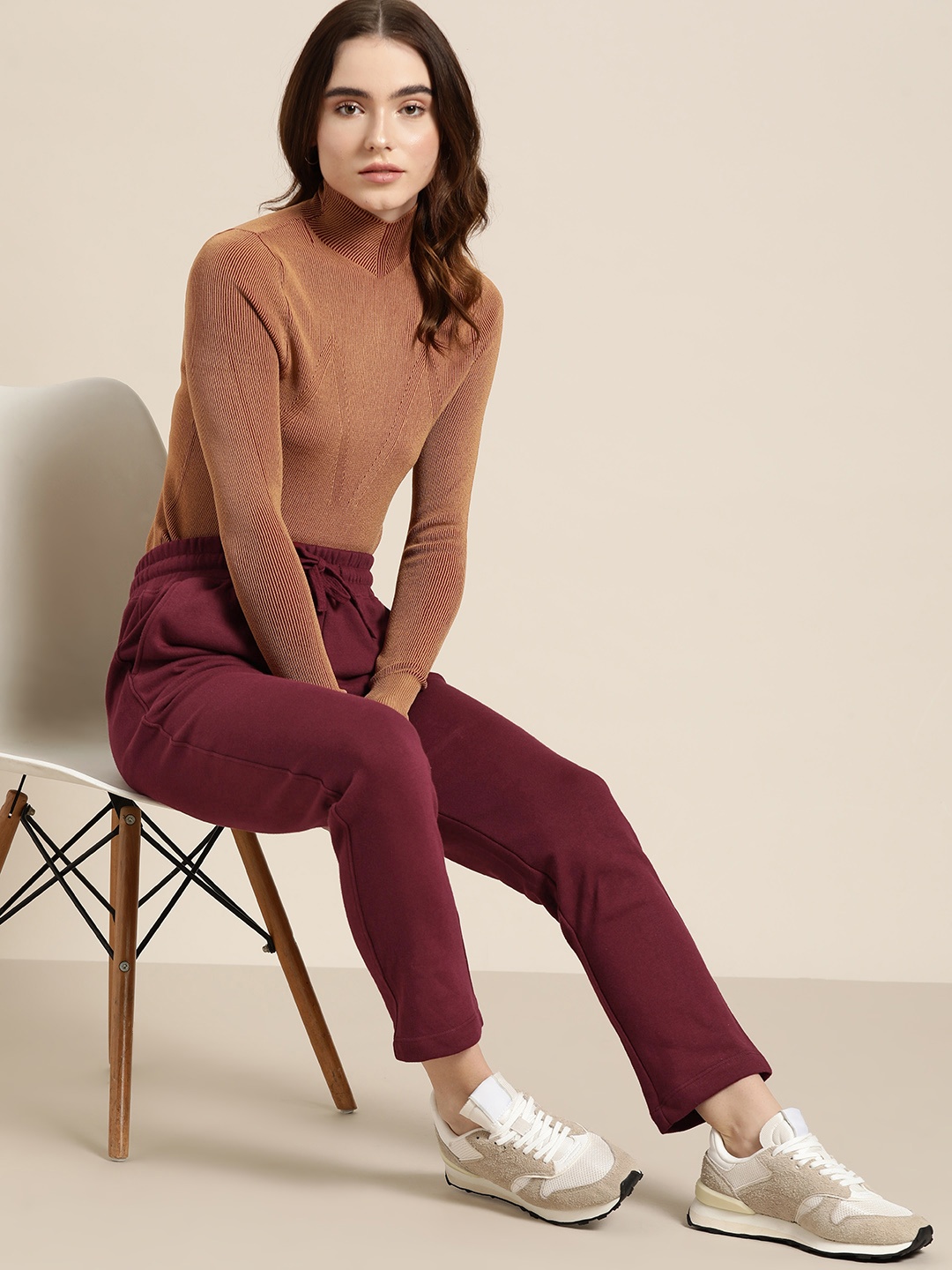 

her by invictus Women Solid Track Pants, Maroon