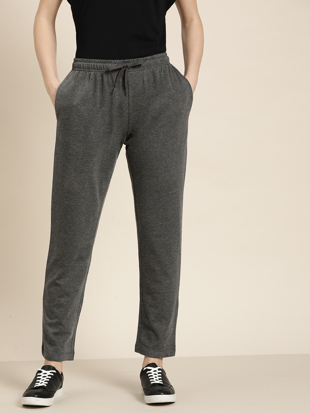 

her by invictus Women Solid Track Pants, Charcoal