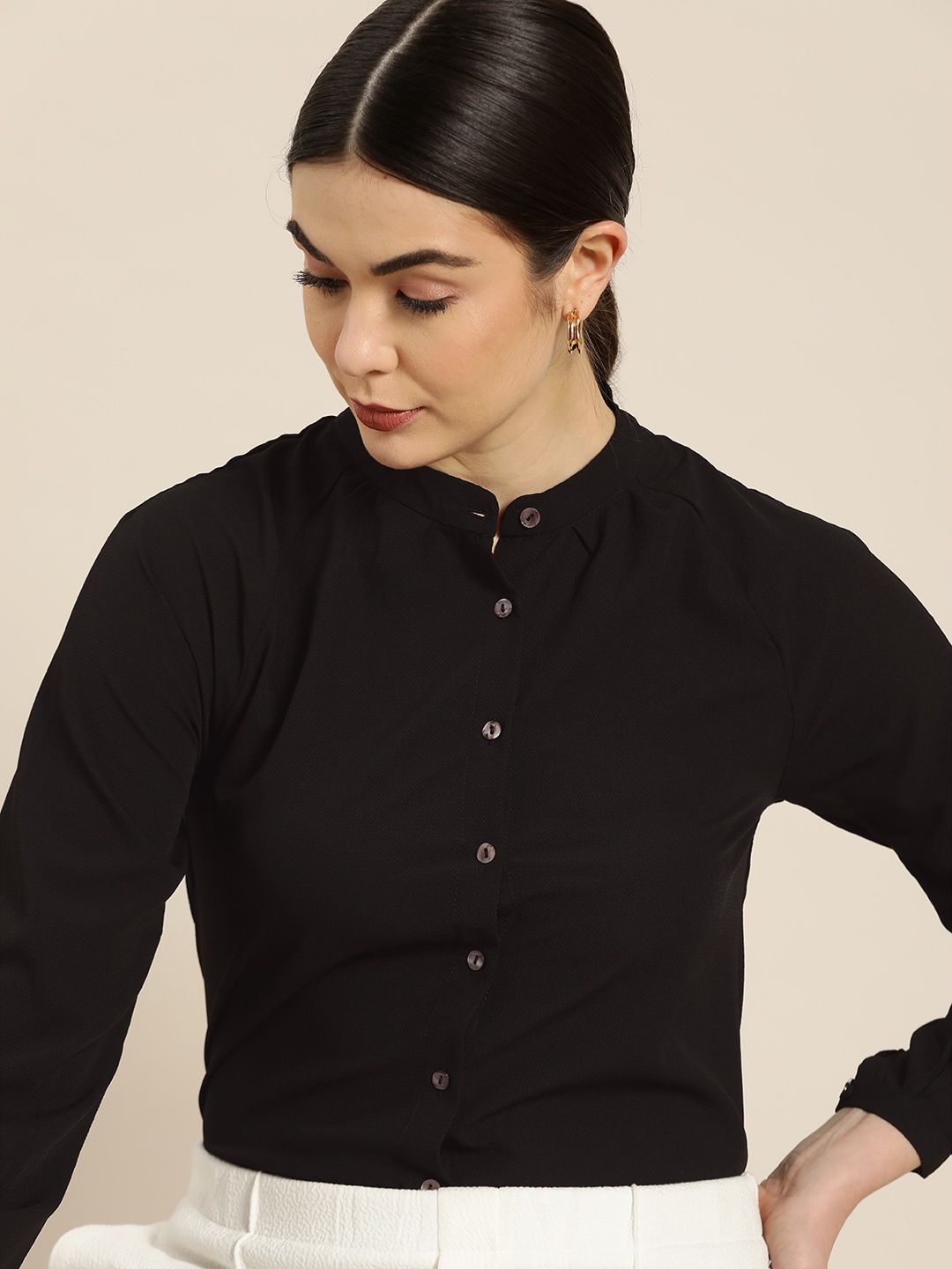 

her by invictus Women Black Textured Formal Shirt